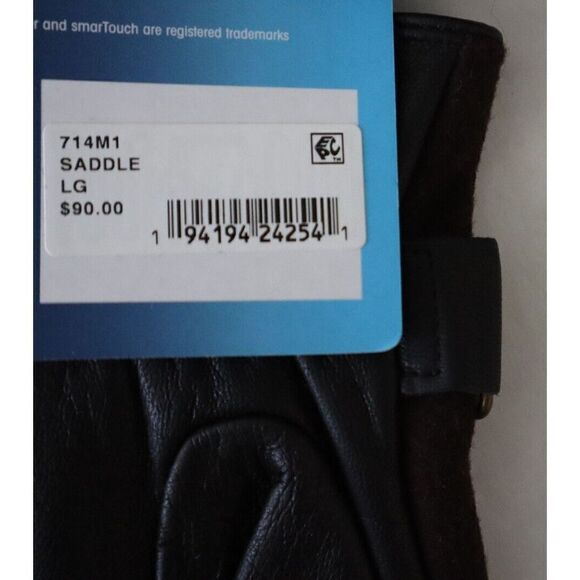 Isotoner 714M1 Men's Sz L Saddle Brown SmarTouch Flannel & Leather Gloves - Picture 3 of 5